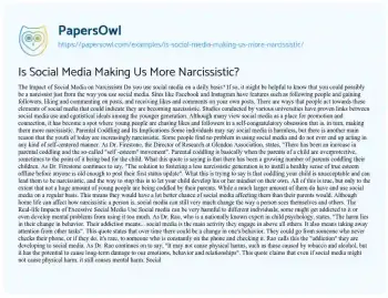 Essay on Is Social Media Making Us more Narcissistic?