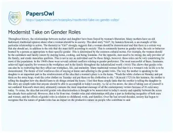 Essay on Modernist Take on Gender Roles