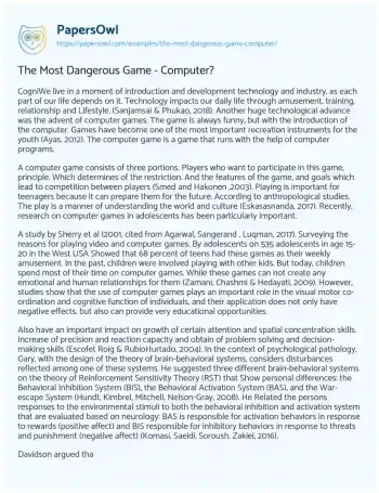 Essay on The most Dangerous Game – Computer?