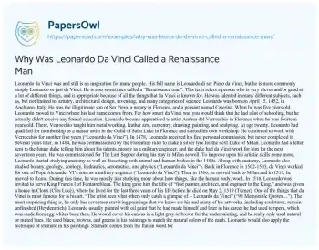 Essay on Why was Leonardo Da Vinci Called a Renaissance Man