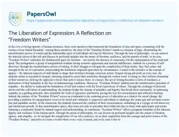 Essay on The Liberation of Expression: a Reflection on “Freedom Writers”