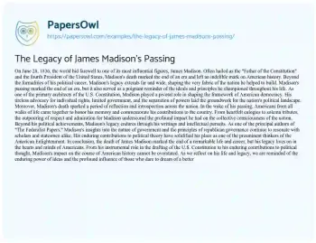 Essay on The Legacy of James Madison’s Passing