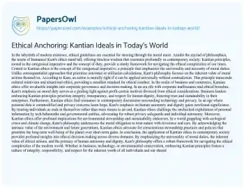 Essay on Ethical Anchoring: Kantian Ideals in Today’s World