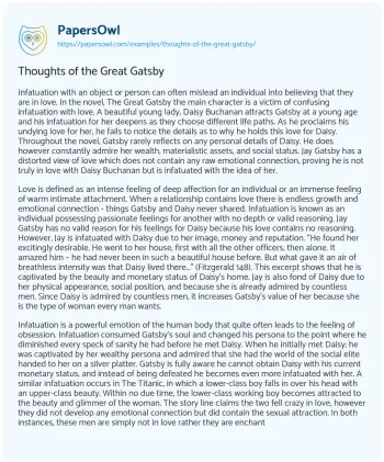 Essay on Thoughts of the Great Gatsby