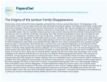 Essay on The Enigma of the Jamison Family Disappearance