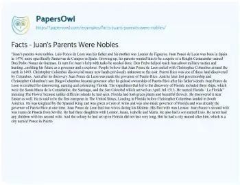 Essay on Facts – Juan’s Parents were Nobles