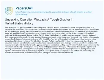 Essay on Unpacking Operation Wetback: a Tough Chapter in United States History