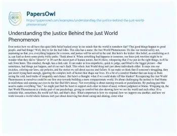 Essay on Understanding the Justice Behind the Just World Phenomenon