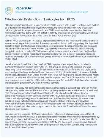 Essay on Mitochondrial Dysfunction in Leukocytes from PCOS