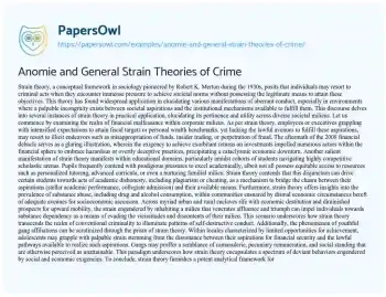 Essay on Anomie and General Strain Theories of Crime