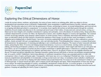 Essay on Exploring the Ethical Dimensions of Honor