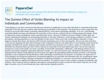 Essay on The Domino Effect of Victim Blaming: its Impact on Individuals and Communities