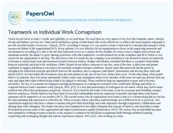 Essay on Teamwork Vs Individual Work Comaprison