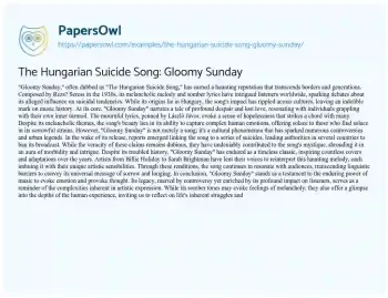 Essay on The Hungarian Suicide Song: Gloomy Sunday