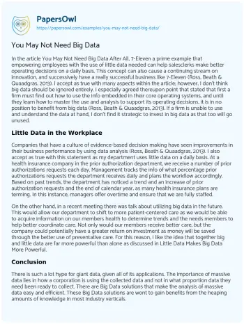 Essay on You May not Need Big Data