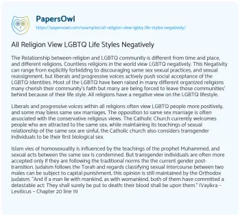 Essay on All Religion View LGBTQ Life Styles Negatively