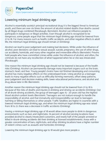 Essay on Lowering Minimum Legal Drinking Age