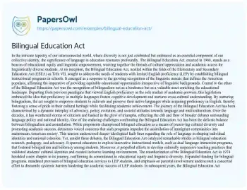 Essay on Bilingual Education Act