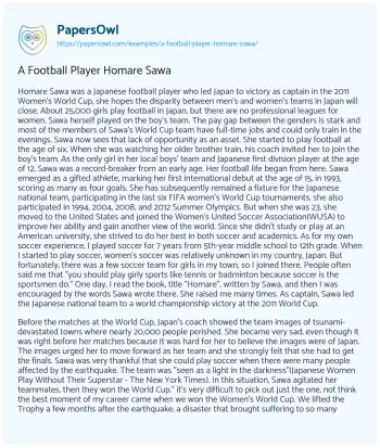 Essay on A Football Player Homare Sawa