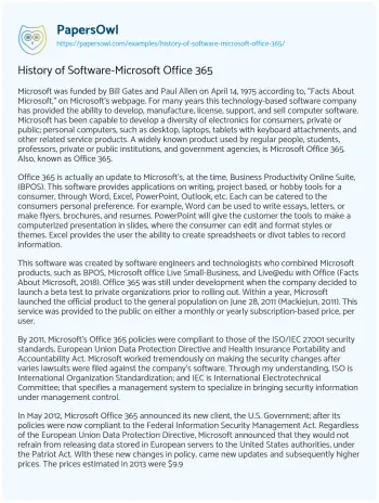 Essay on History of Software-Microsoft Office 365 