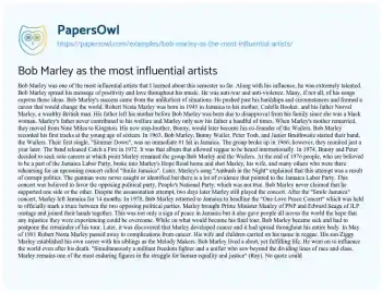 Essay on Bob Marley as the most Influential Artists