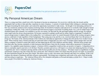 Essay on My Personal American Dream