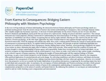 Essay on From Karma to Consequences: Bridging Eastern Philosophy with Western Psychology