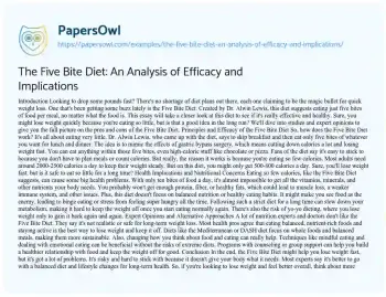 Essay on The Five Bite Diet: an Analysis of Efficacy and Implications