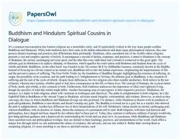 Essay on Buddhism and Hinduism: Spiritual Cousins in Dialogue