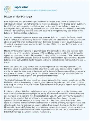 Essay on History of Gay Marriages