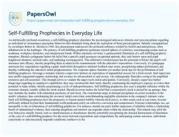 Essay on Self-Fulfilling Prophecies in Everyday Life