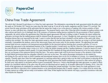 Essay on China Free Trade Agreement