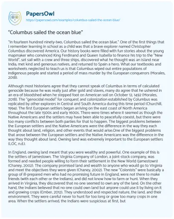 Essay on “Columbus Sailed the Ocean Blue”