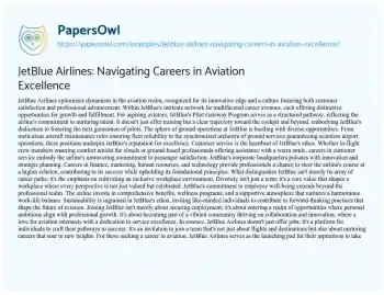 Essay on JetBlue Airlines: Navigating Careers in Aviation Excellence