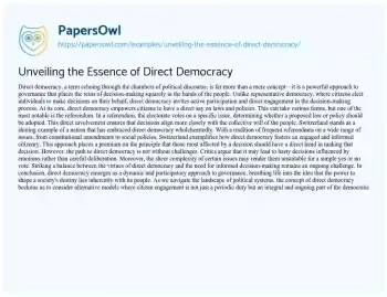 Essay on Unveiling the Essence of Direct Democracy