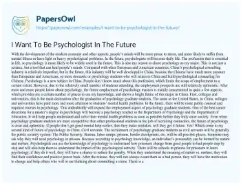 Essay on I Want to be Psychologist in the Future