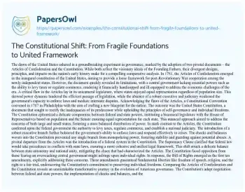 Essay on The Constitutional Shift: from Fragile Foundations to United Framework