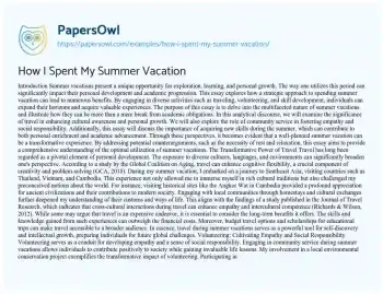 Essay on How i Spent my Summer Vacation