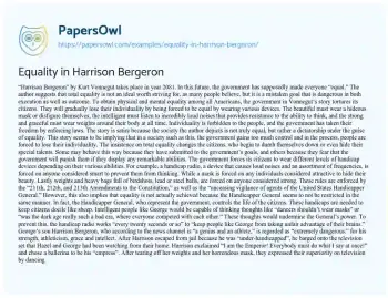 Essay on Equality in Harrison Bergeron