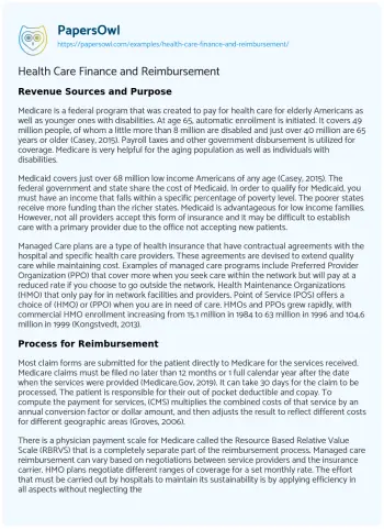 Essay on Health Care Finance and Reimbursement