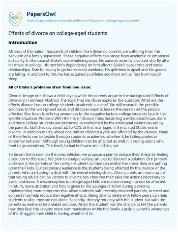 Essay on Effects of Divorce on College-aged Students