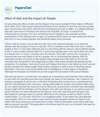 Essay on Effect of Aids and the Impact on People