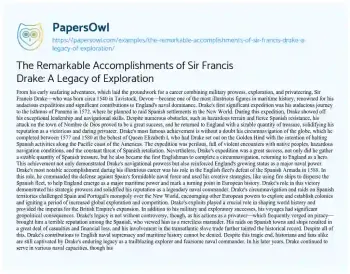 Essay on The Remarkable Accomplishments of Sir Francis Drake: a Legacy of Exploration