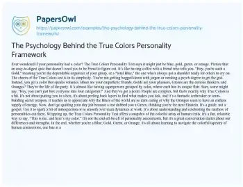 Essay on The Psychology Behind the True Colors Personality Framework