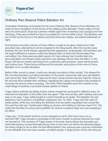 Essay on Ordinary Men: Reserve Police Battalion 101