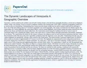 Essay on The Dynamic Landscapes of Venezuela: a Geographic Overview