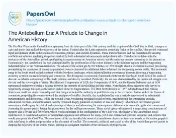 Essay on The Antebellum Era: a Prelude to Change in American History