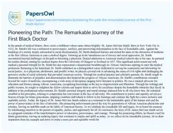 Essay on Pioneering the Path: the Remarkable Journey of the First Black Doctor