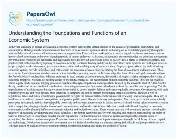 Essay on Understanding the Foundations and Functions of an Economic System