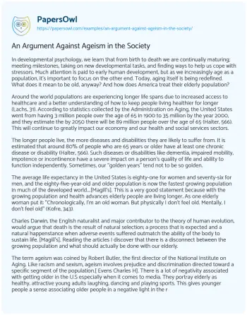 Essay on An Argument against Ageism in the Society